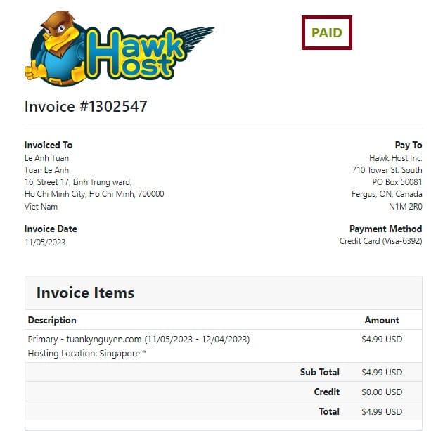Hướng dẫn cách mua hosting Hawkhost 9