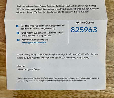 Mã PIN Google Adsense
