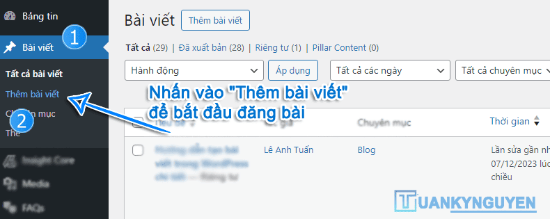 tạo bài viết trong wordpress bước 1