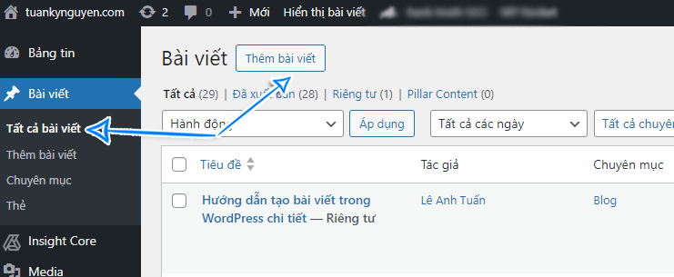 tạo bài viết trong wordpress bước 4