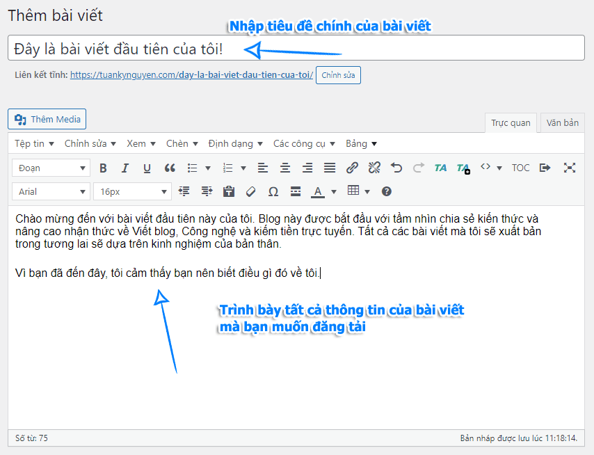 tạo bài viết trong wordpress bước 5