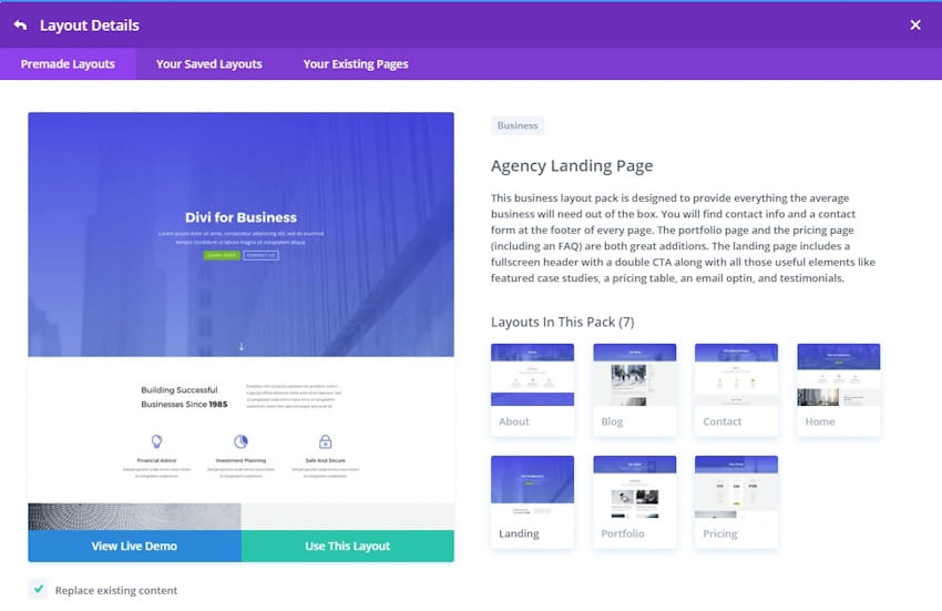 sử dụng Layout Divi theme