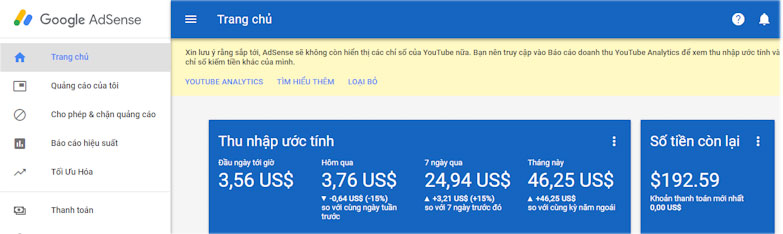 Thu nhập từ Google Adsense