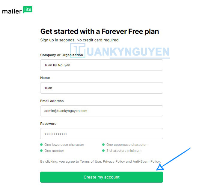 Hướng dẫn đăng ký tài khoản MailerLite 2