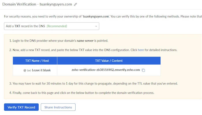 tạo email tên miền riêng miễn phí với Zoho 11