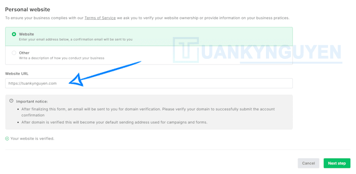 xác thực tài khoản đăng ký Mailerlite 3