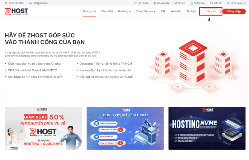 Hướng dẫn mua hosting Zhost