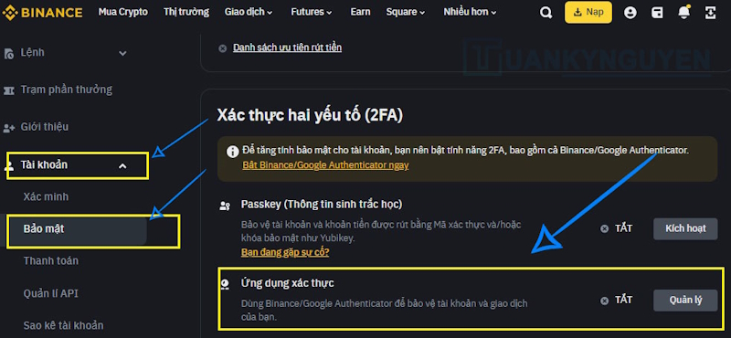 Cách bật bảo mật 2FA cho tài khoản Binance