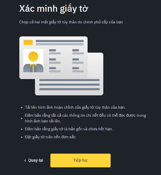 Xác minh danh tính KYC cho tài khoản Binance 1