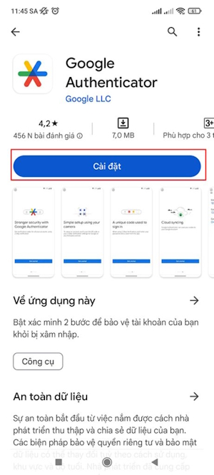 cài đặt ứng dụng Google Authenticator