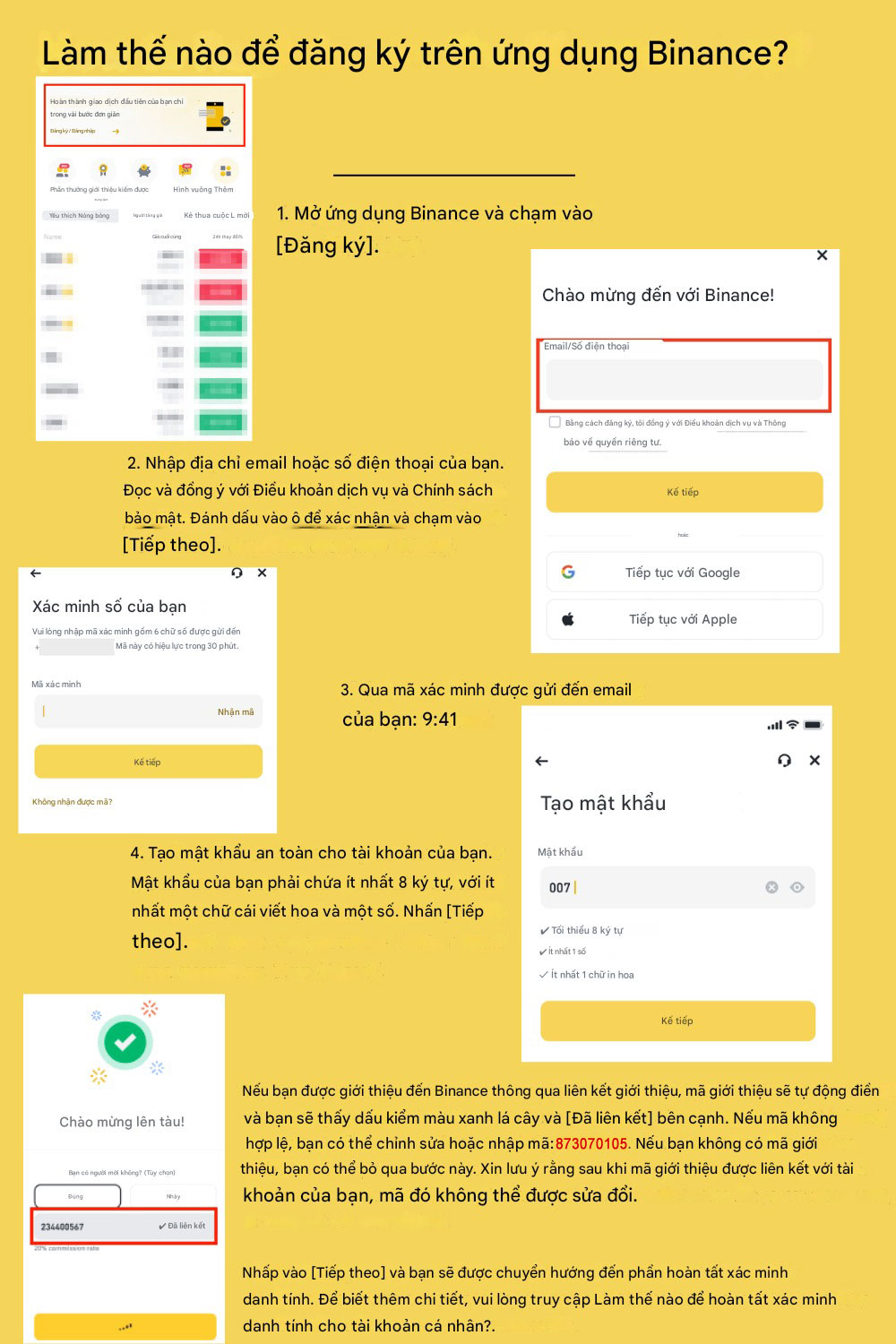 Đăng ký Binance trên ứng dụng điện thoại