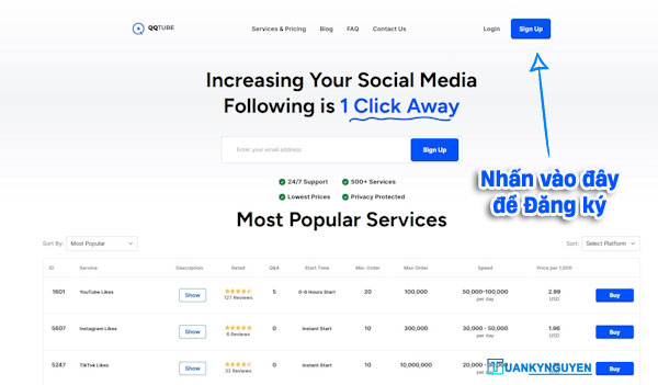 đăng ký tài khoản QQTube