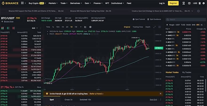 sử dụng sổ lệnh Binance