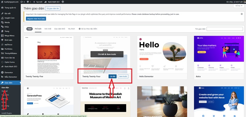cài đặt theme cho blog WordPress