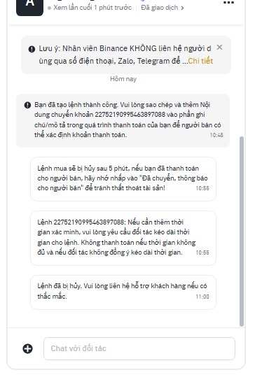 Xác nhận thanh toán khi mua USDT trên Binance