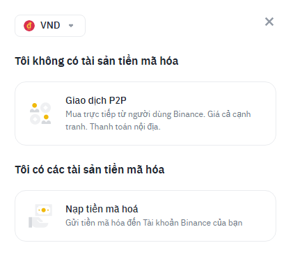 Phương thức nạp tiền vào Binance