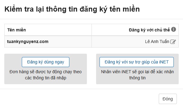 Đăng ký mua tên miền iNET 8
