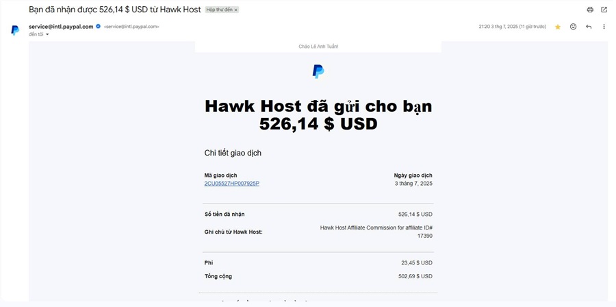 thu nhập từ Hawkhost