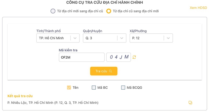 Tra cứu Mã ZIP HCM từ địa chỉ cũ sang địa chỉ mới