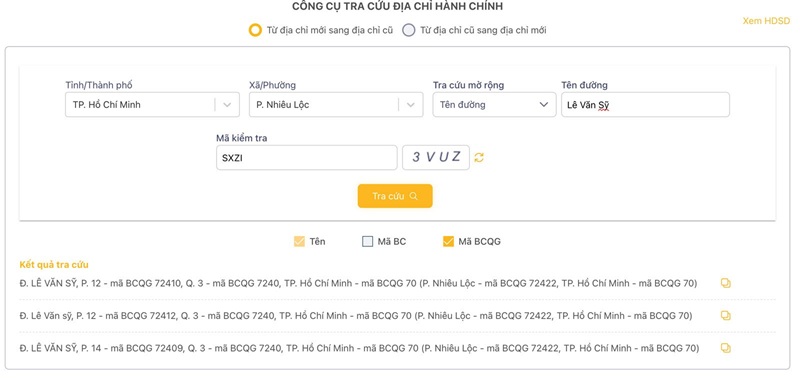 Tra cứu Mã ZIP HCM từ địa chỉ mới