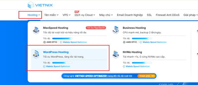 mua hosting WordPress tại Vietnix bước 1