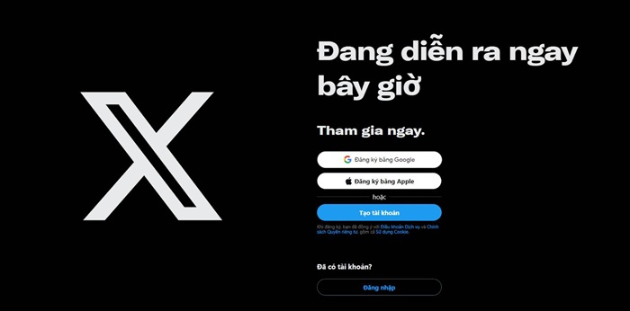 Tạo tài khoản X bước 1