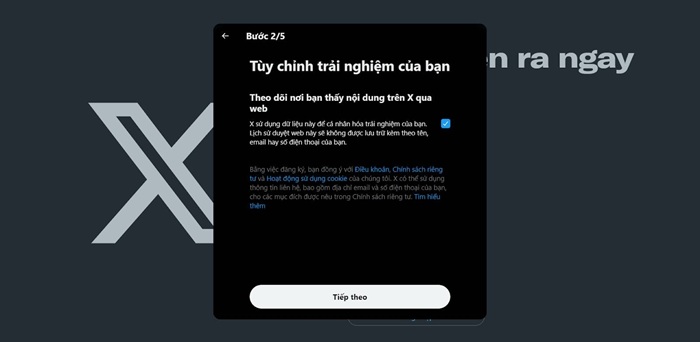 Tạo tài khoản X bước 3