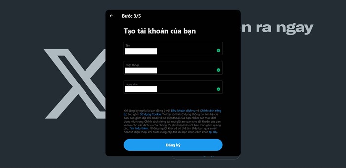 Tạo tài khoản X bước 4